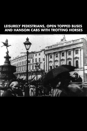 Постер: Leisurely Pedestrians, Open Topped Buses and Hansom Cabs with Trotting Horses
